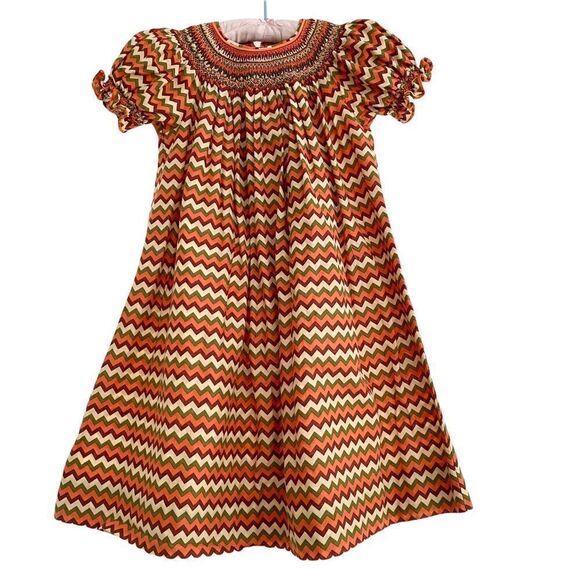 Hand Sewn Girls Smocked Dress in Fall Colors Thanksgiving Size 4 - Picture 1 of 5